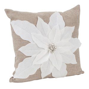 Handmade 17" White 3D Poinsettia Decorative Throw Pillow Cover